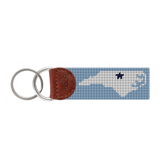 North Carolina Blue Map Needlepoint Keychain Fob