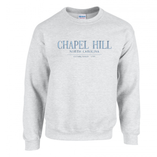 Chapel Hill North Carolina Embroidered Grey Chill Crewneck Sweatshirt