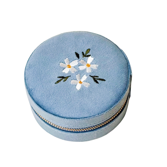 Carolina Blue Floral Velvet Jewerly Case by the Darling Effect