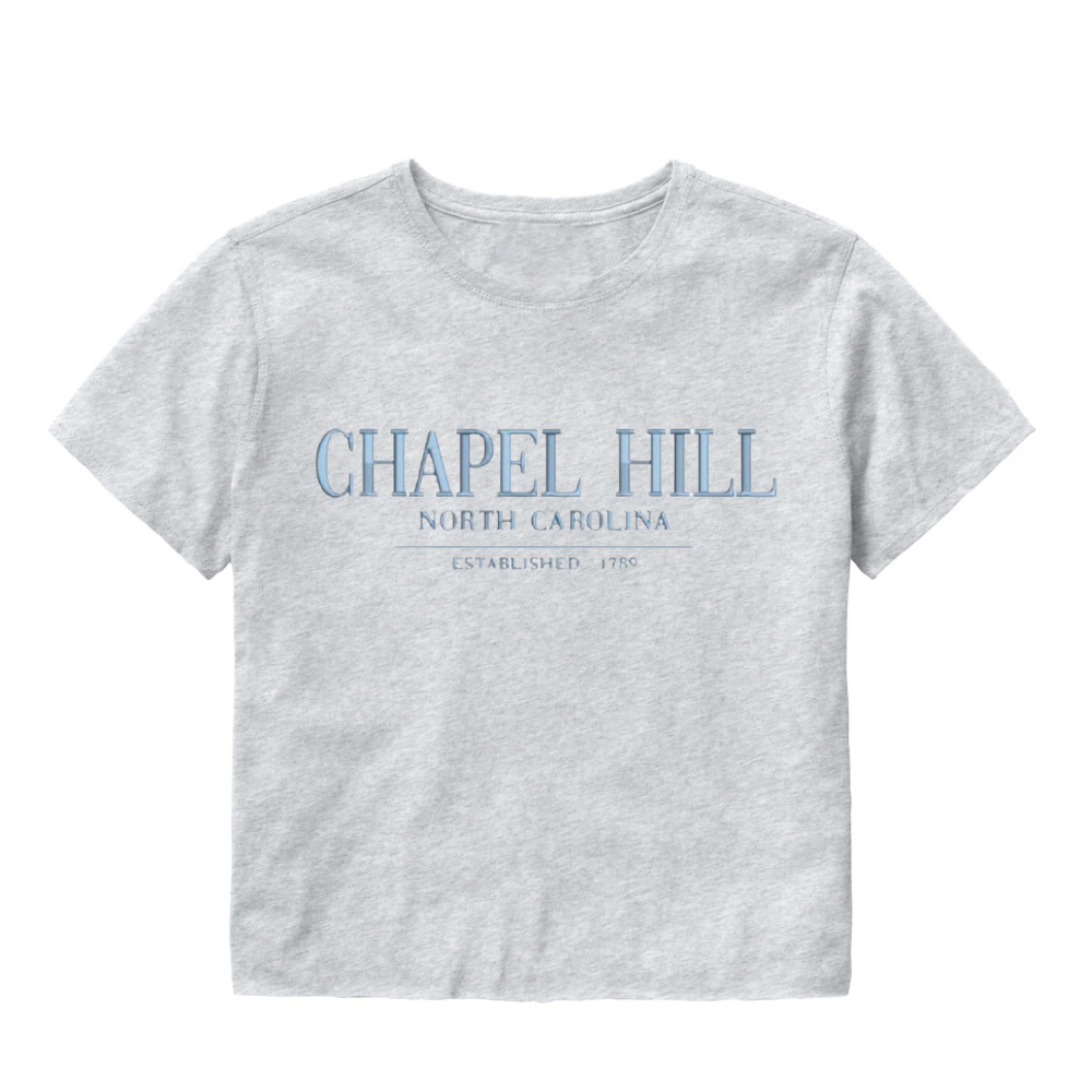 Chapel Hill Embroidered Chill T-shirt Crop in Ash Grey