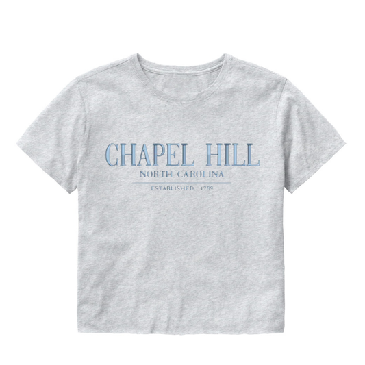 Chapel Hill Embroidered Chill Grey T-shirt Crop