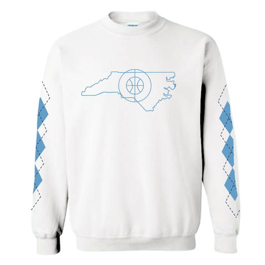 Carolina Basketball Argyle on White Adult Crewneck Sweatshirt