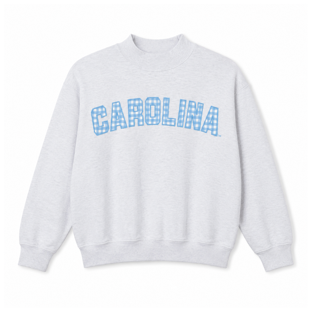 Carolina Tar Heels Gingham and Ash Mock Neck Sweatshirt