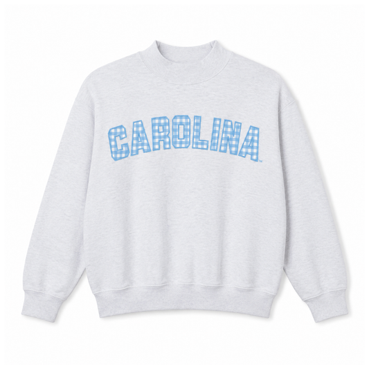 Carolina Tar Heels Gingham and Ash Mock Neck Sweatshirt