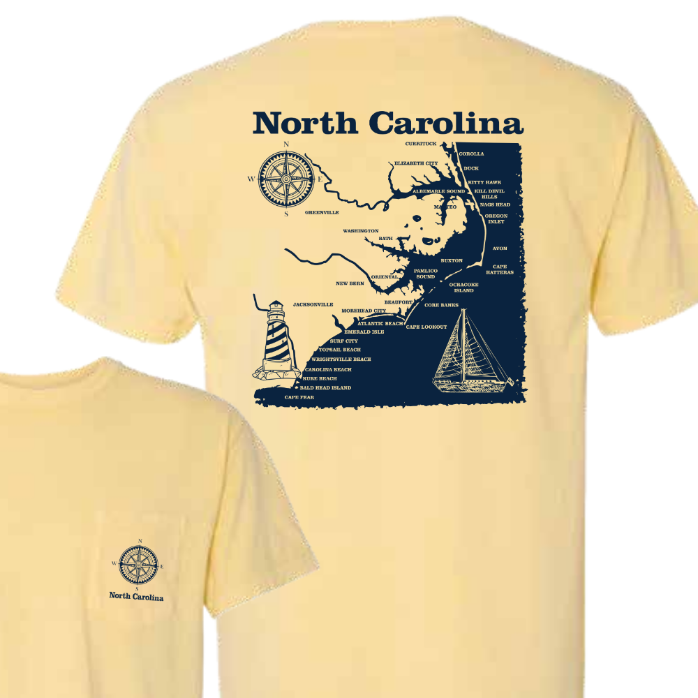 North Carolina State Coastal T-Shirt With Pocket in Butter Yellow