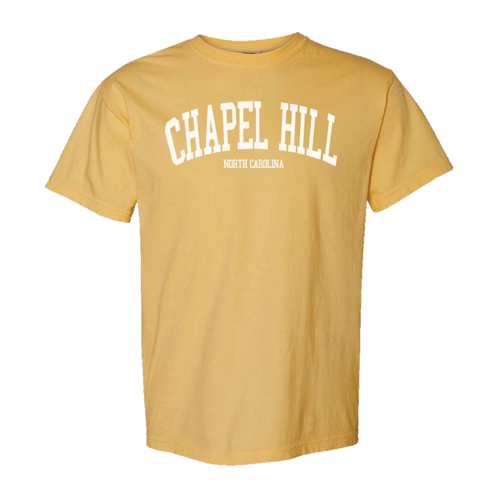 Chapel Hill North Carolina Comfort Colors T-Shirt in Mustard - Main View - Vantage