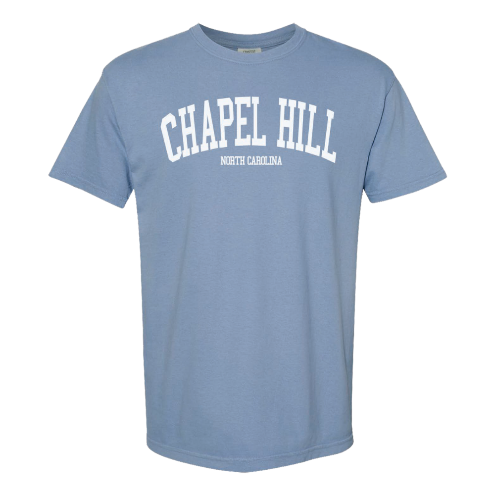 Chapel Hill North Carolina Comfort Colors T-Shirt in Washed Denim - Main View - Vantage