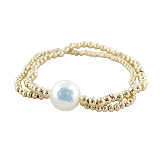 North Carolina Gold & Pearl Logo Stretch Bracelet Set - Main View - Seasons Jewelry