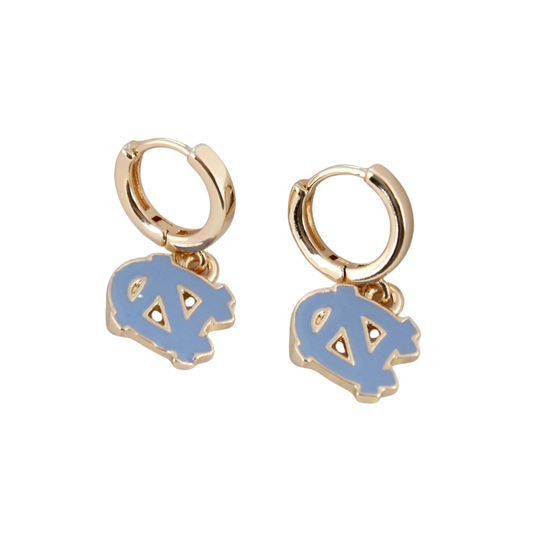 North Carolina Gold Huggie Hoop Earrings w/Enamel Logo - Main View - Seasons Jewelry