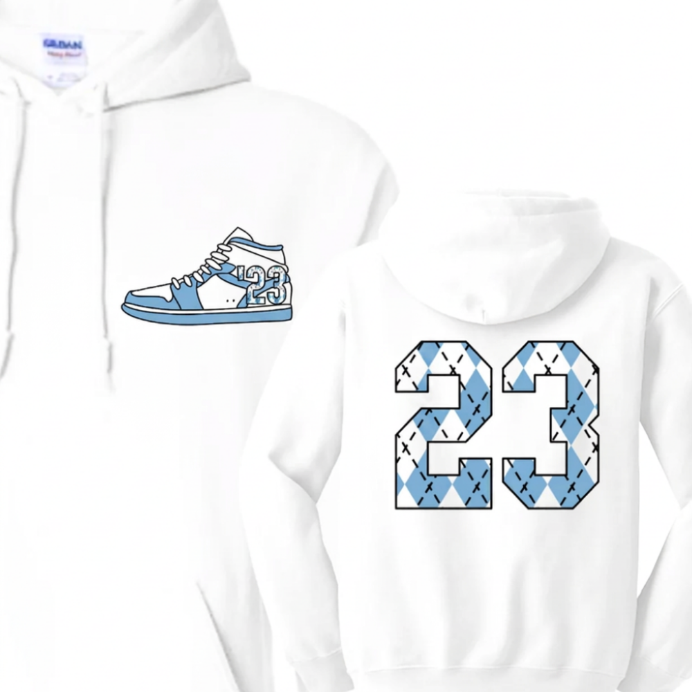23 Year Sneaker Hoodie in White and Carolina Blue