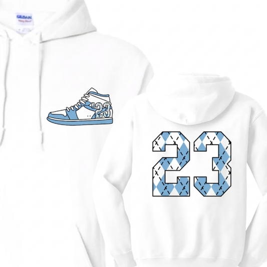 23 Year Sneaker Hoodie in White and Carolina Blue