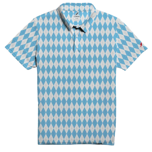 Blue and White Argyle Polo in Athletic Material