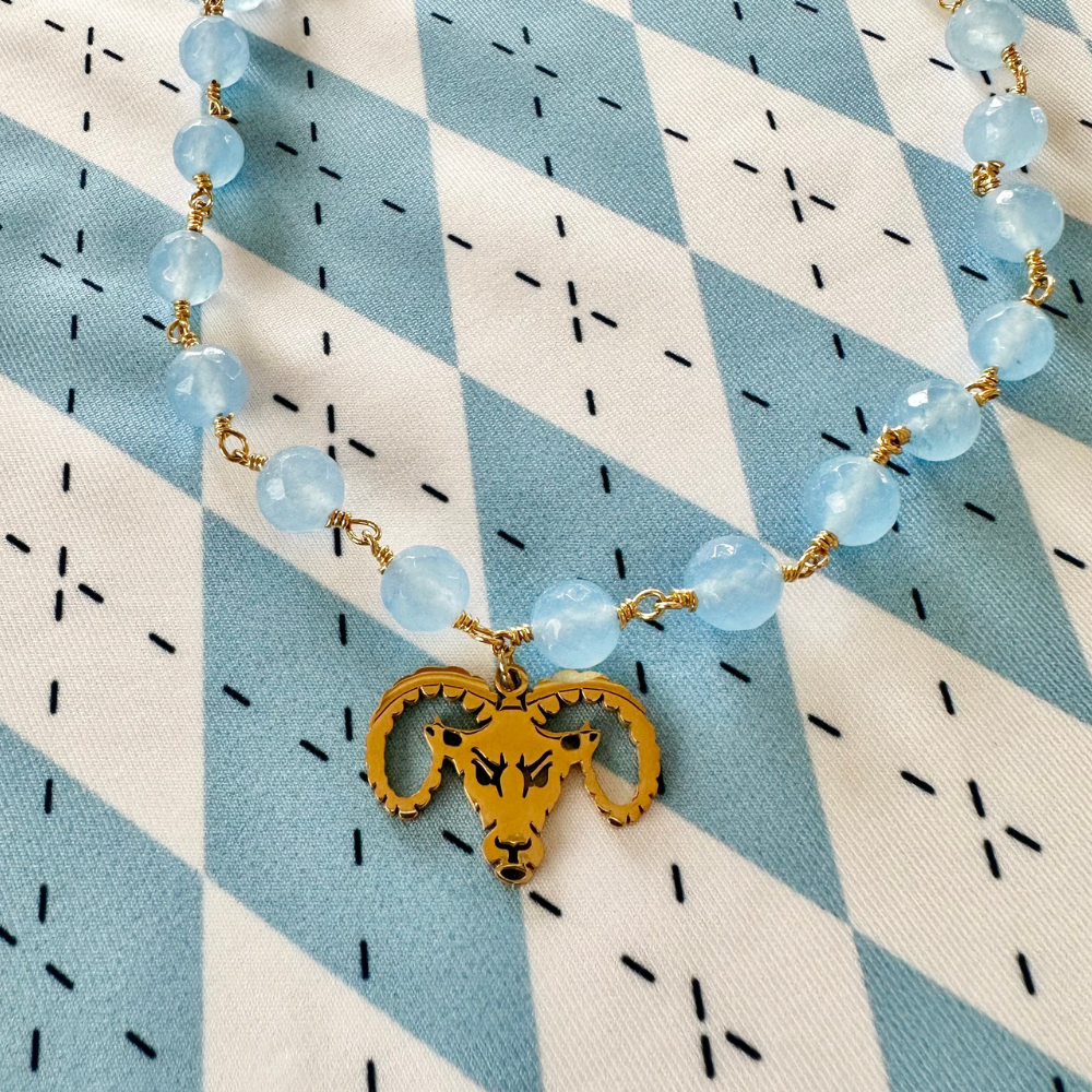 North Carolina Tar Heels Gold Rameses Necklace with Blue Beads