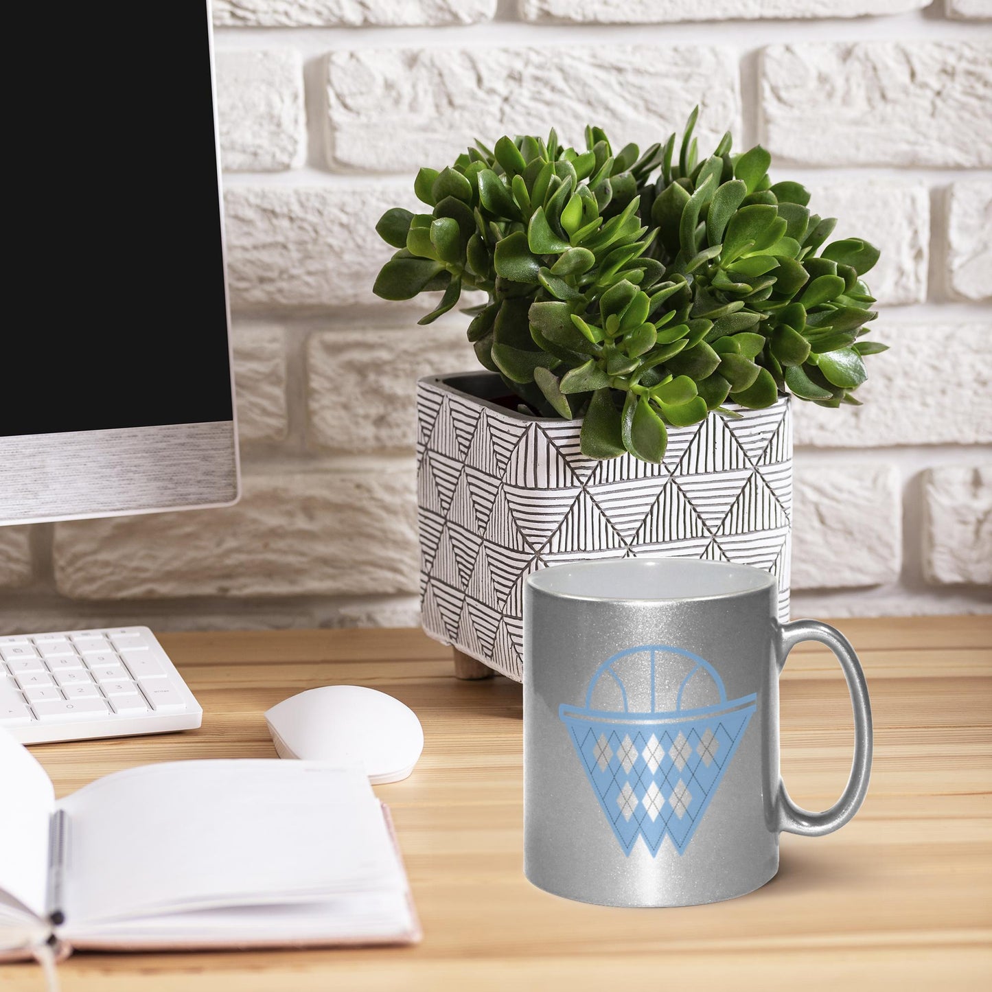 Carolina Blue Argyle Basketball Net Metallic Mug