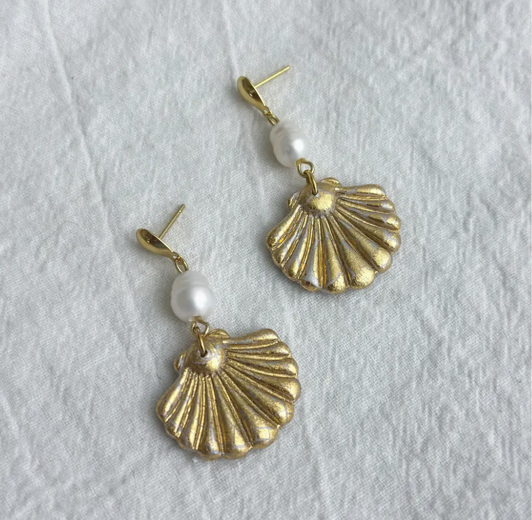 Gold Seashell Drop Earrings