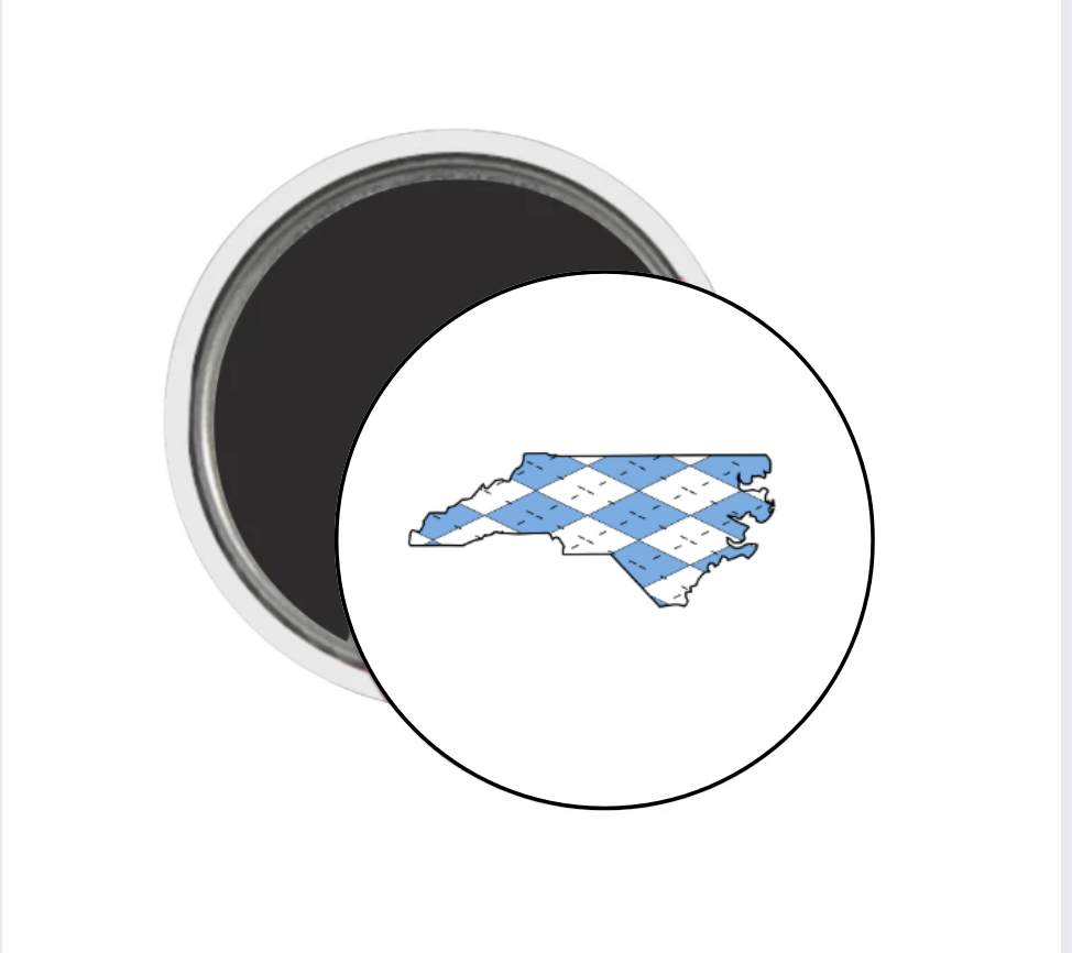 Argyle Blue and White North Carolina State Button Magnet 2.25"