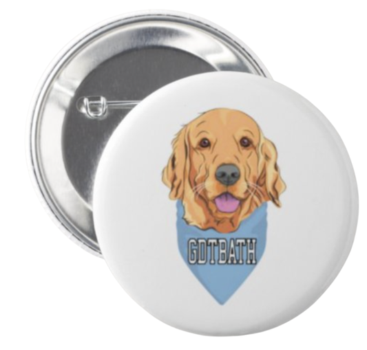 GDTBATH Golden Retriever Button Pin by Shrunken Head 2.25