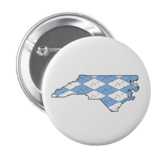 Argyle Blue and White North Carolina State Button Pin by Shrunken Head 2.25