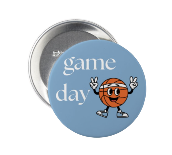 3 inch Game Day Basketball Pin by Shrunken Head Brand
