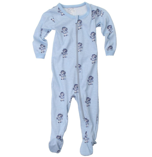 Carolina Tar Heels Pattern Zip Up Baby Footie Pajamas