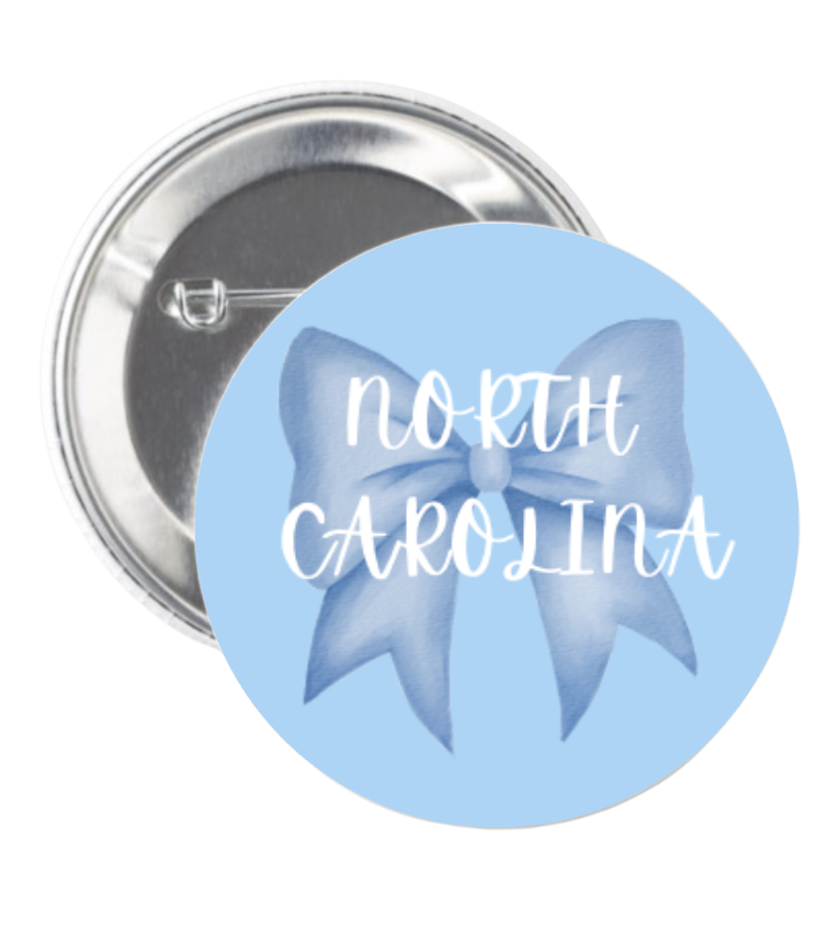 North Carolina Bow Button Pin by Shrunken Head Brand 3"
