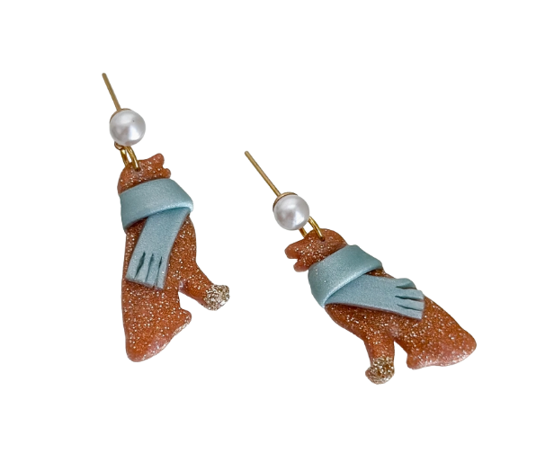 Winter Golden Dog Earrings