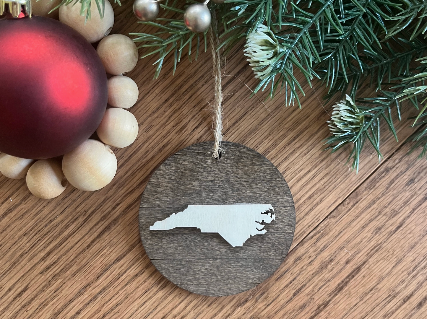 3D North Carolina NC Wooden Christmas Ornament