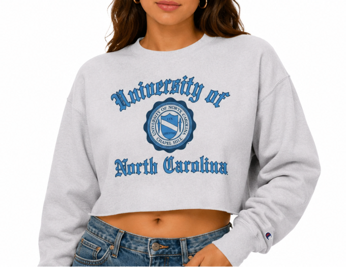 UNC Vintage Crewneck Cropped Sweatshirt - Reverse Weave with Seal - Detail View - Champion