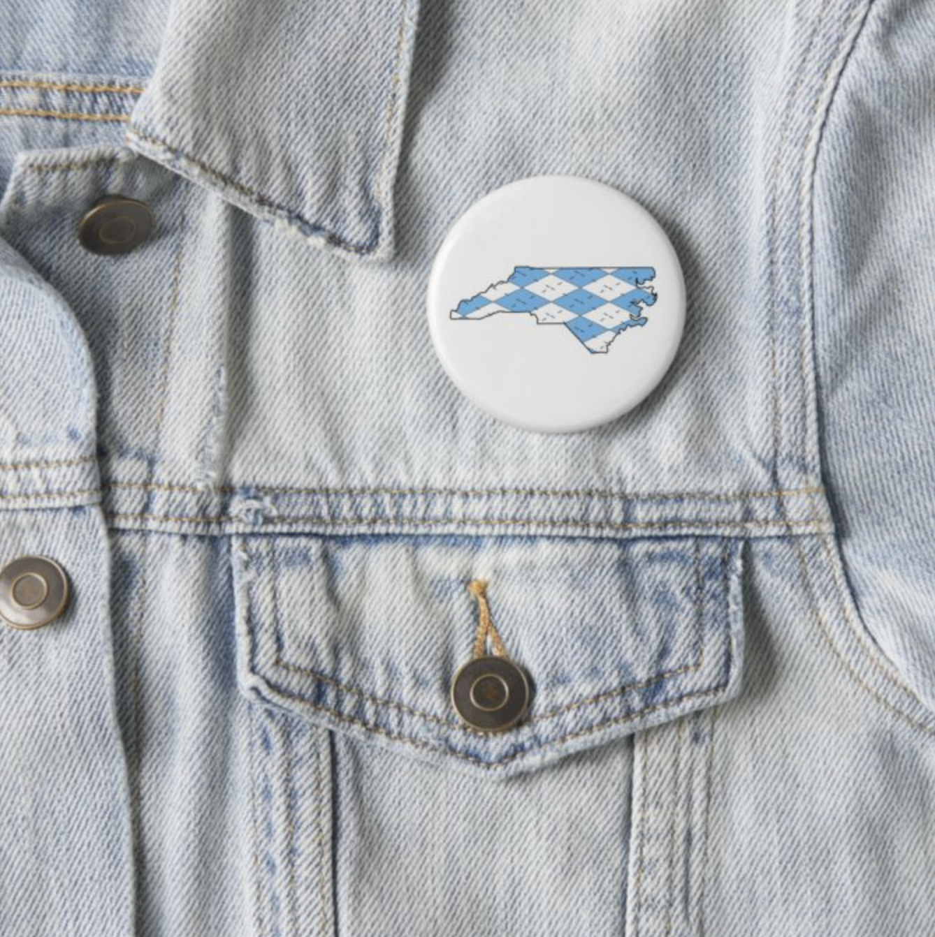 Argyle Blue and White North Carolina State Button Pin by Shrunken Head 2.25