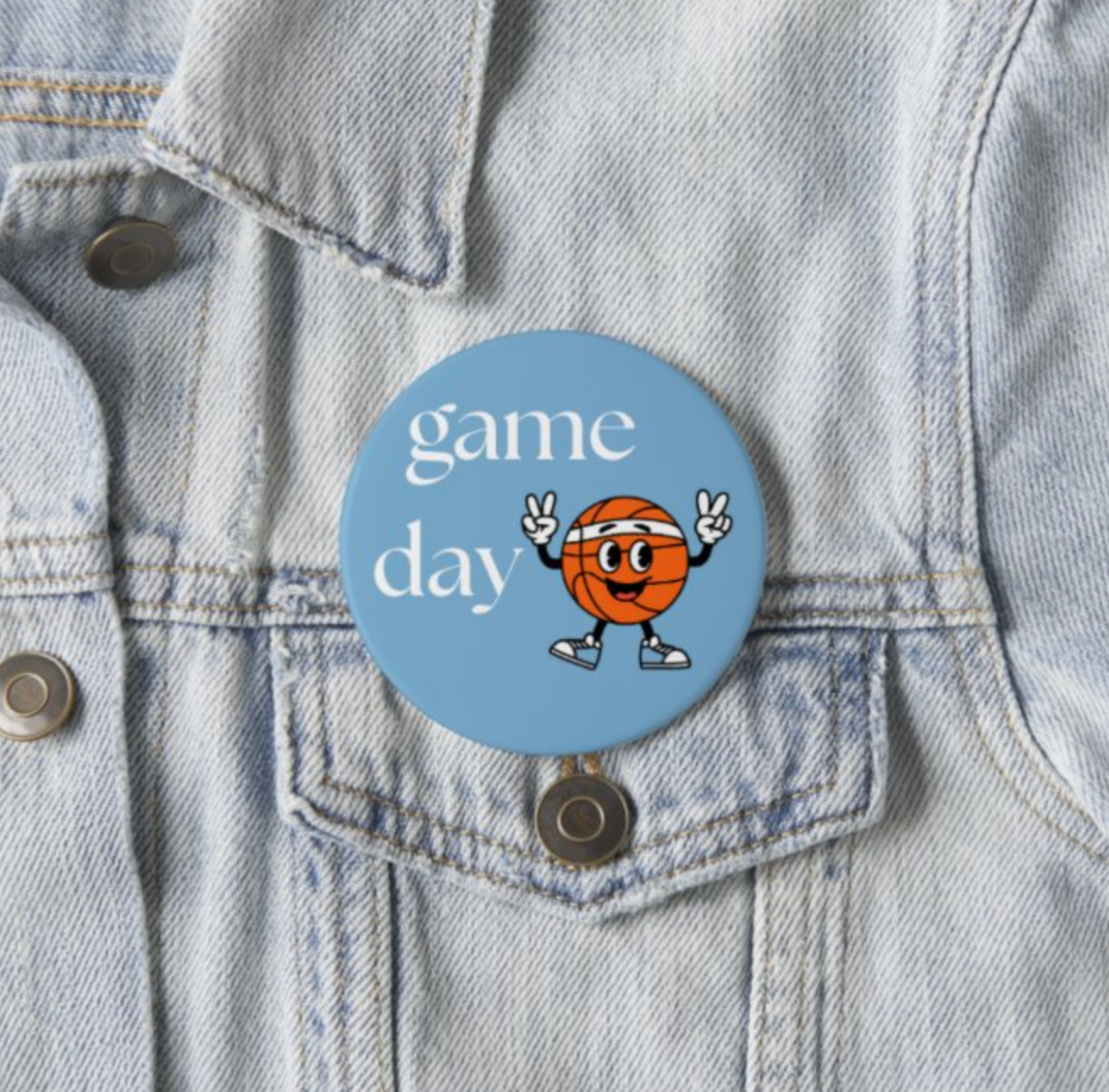 3 inch Game Day Basketball Pin by Shrunken Head Brand