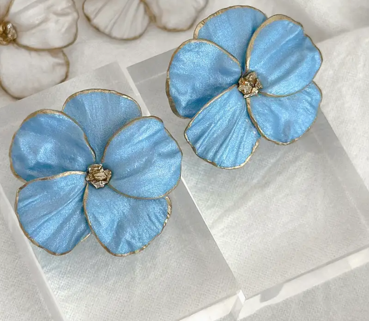 Light Blue Poppy Flower Stud Earrings - Main View - AnnaBanana
