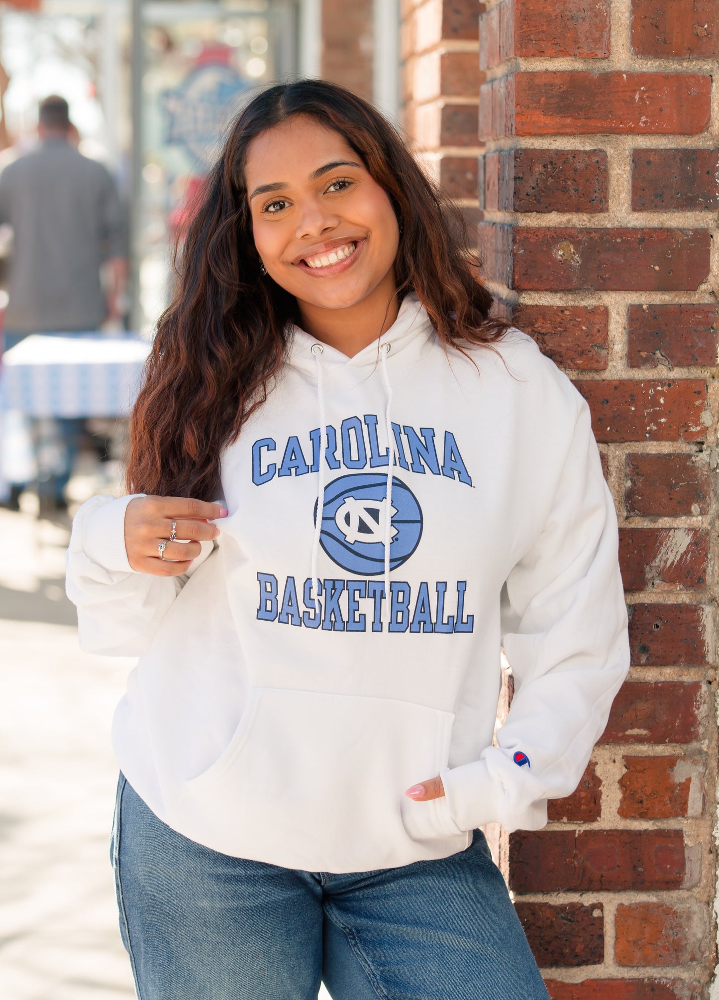 Vintage White Champion Carolina Basketball Hoodie Sweatshirt