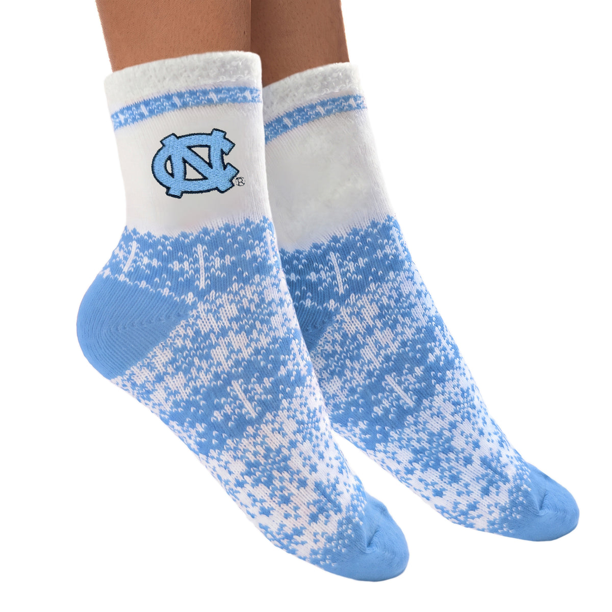 Carolina Tar Heels Fuzzy Christmas Socks One Size - Detail View - ZooZats