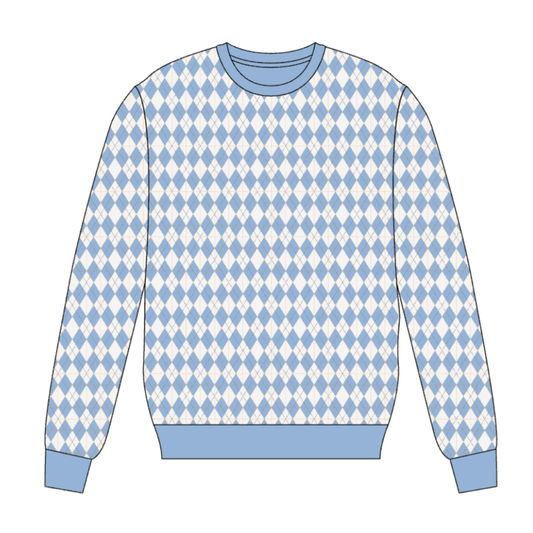 Carolina Blue and White Argyle Knit Sweater Crewneck