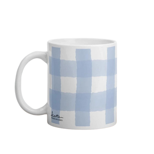 Carolina Blue and White Gingham Coffee Mug 11 oz