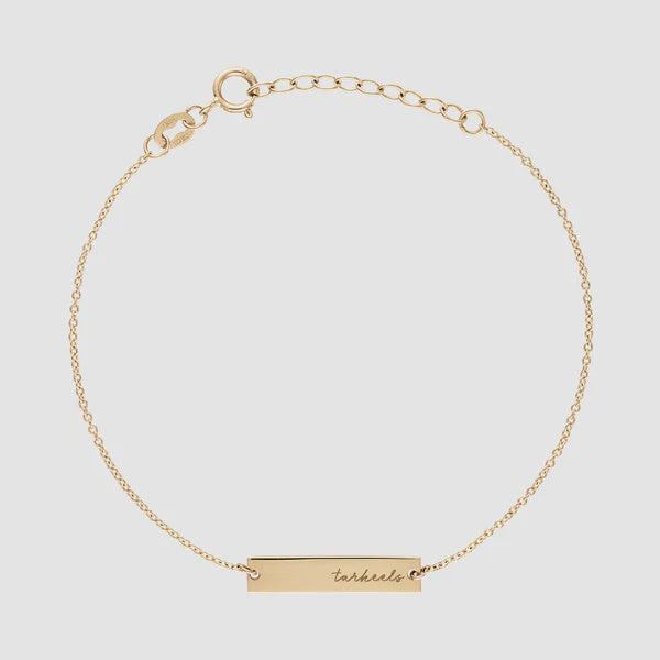 UNC Tar Heels Cursive Bar Bracelet in Cavan Gold
