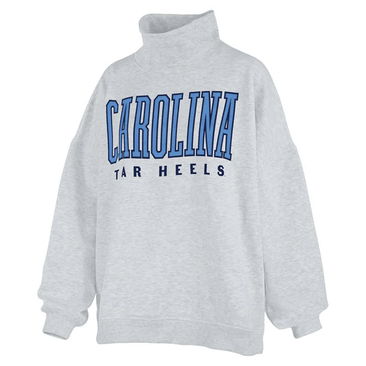 Carolina Tar Heels Embroidered Grey Mockneck Sweatshirt with Pockets