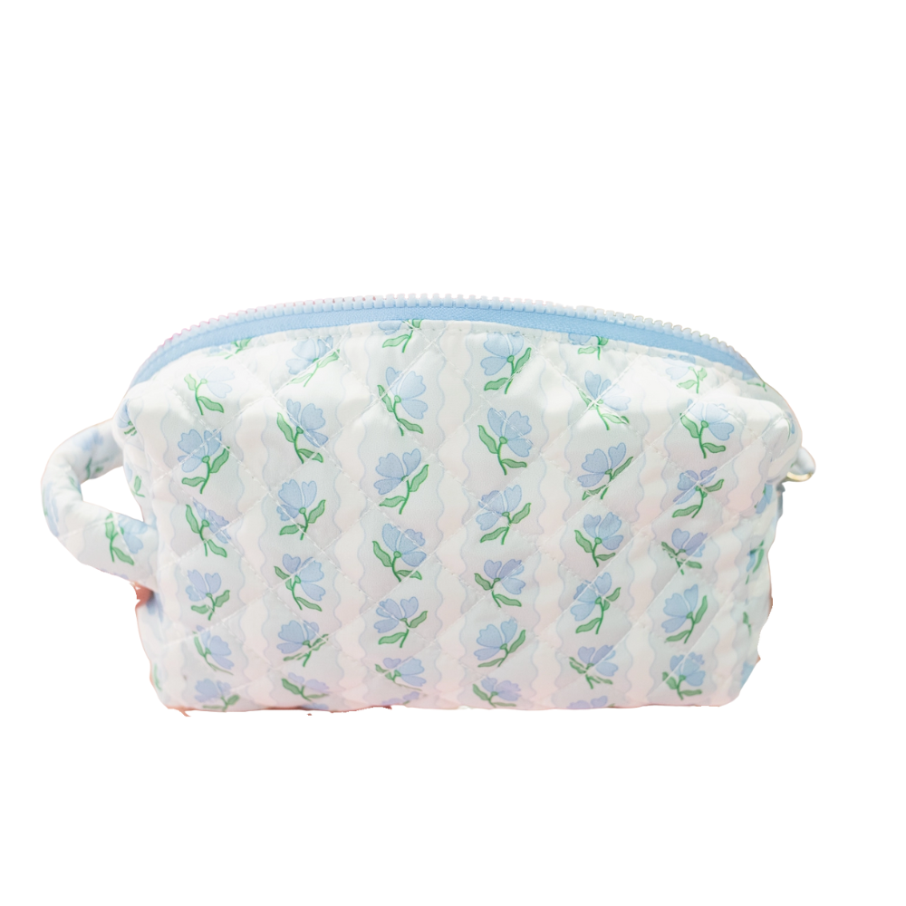 Quilted Cosmetic Pouch - Blue Belle Floral