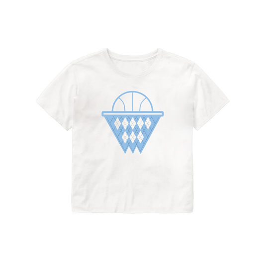 White and Carolina Blue Argyle Net Adult Crop