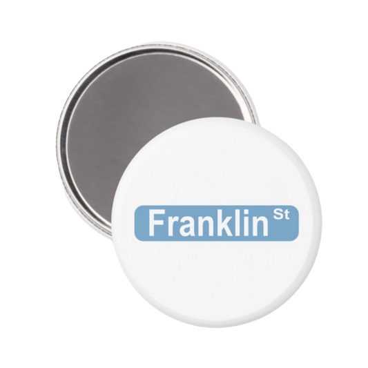 Franklin St Button Magnet in White and Carolina Blue