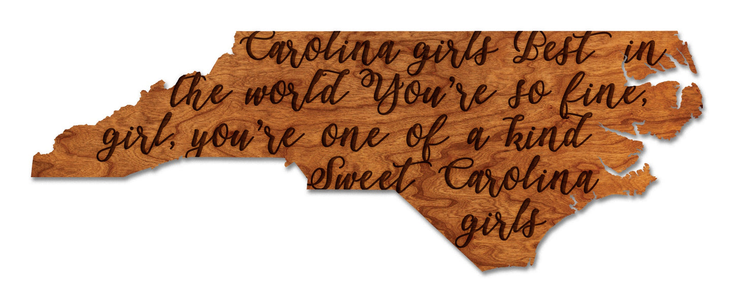 Wooden North Carolina State Map Wall Hanging Decor Carolina Girls in Cherry