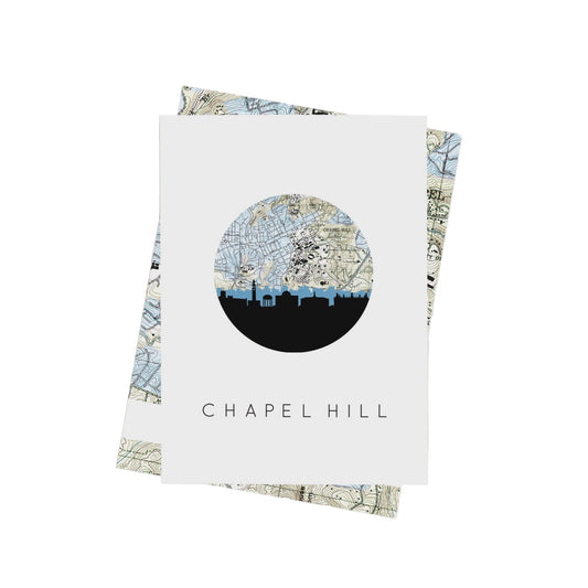 Chapel Hill Nc Skyline and Map Greeting Card