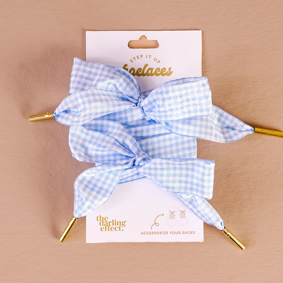 Light Blue Gingham Shoe Laces - Front View - the Darling Effect