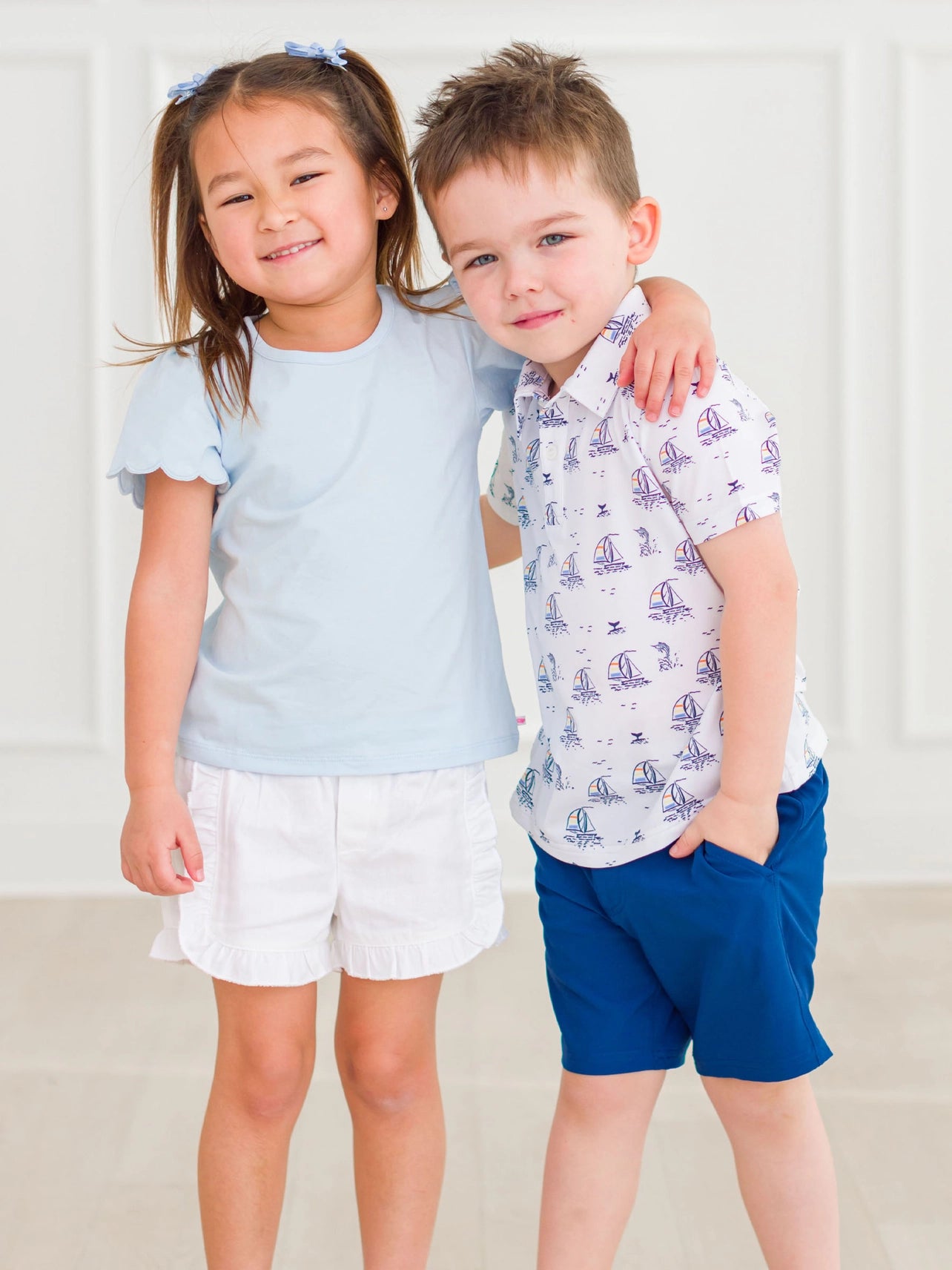 Baby Girls Light Blue Knit Short Sleeve Scallop Tee