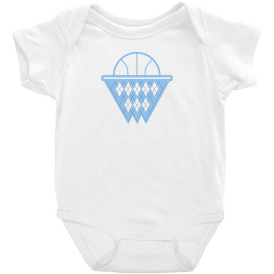 Carolina Blue and White Argyle Basketball Baby Onesie