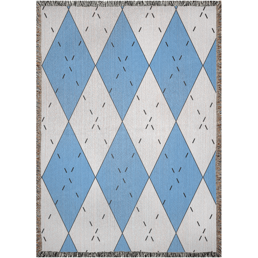 Carolina Blue and White Argyle Woven Blanket