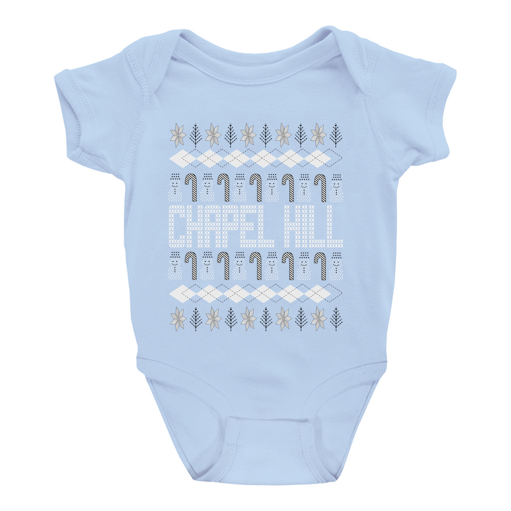 Chapel Hill Christmas Pattern Light Blue Baby Onesie