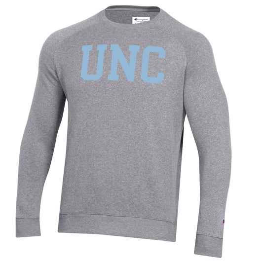 Carolina Blue UNC Silk Lettered Crewneck Sweatshirt in Grey