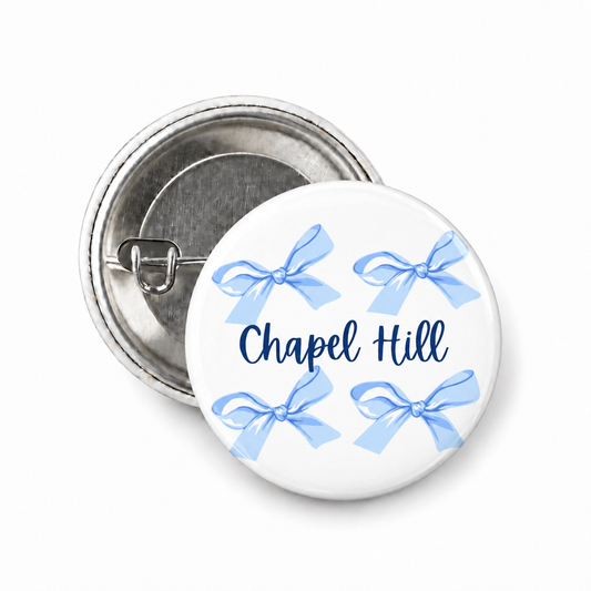 Carolina Blue Bows Chapel Hill Button Pin 1.25"