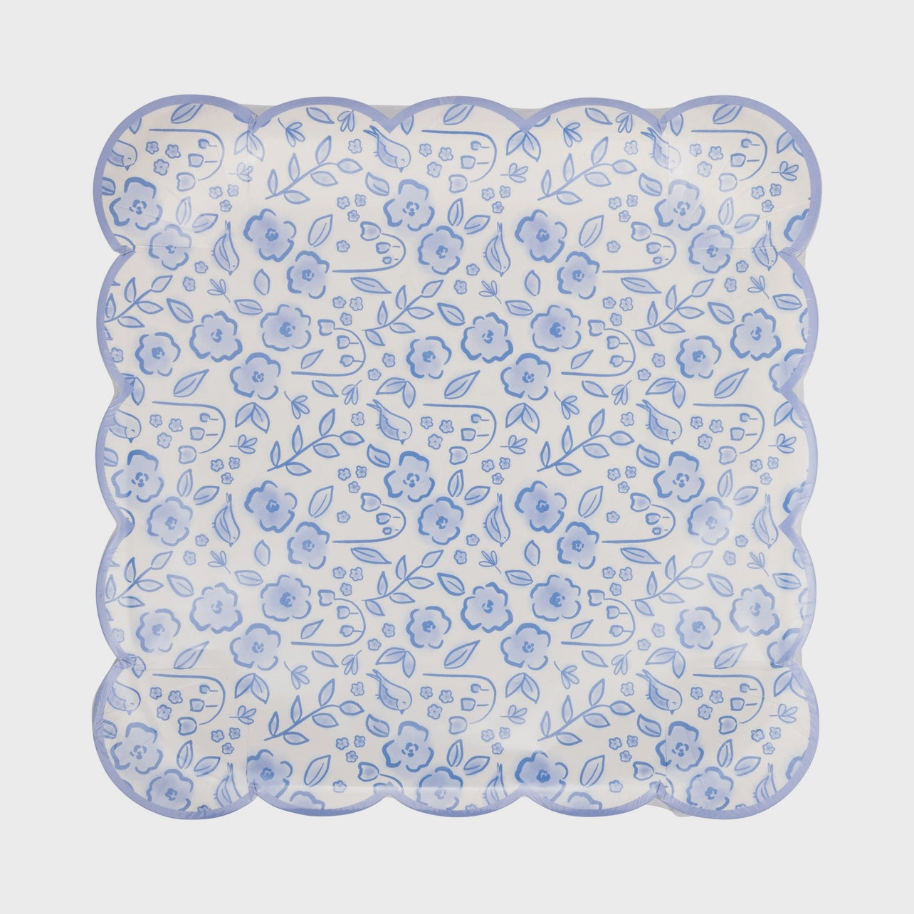 Blue Floral Paper Plate - Pack of 8